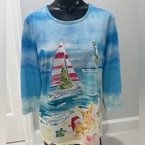 Christmas Nautical Oceanside Woman’s Small Shirt Sea Blue